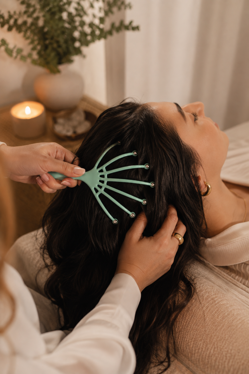 Relaxing scalp and hair play massage by candlelight